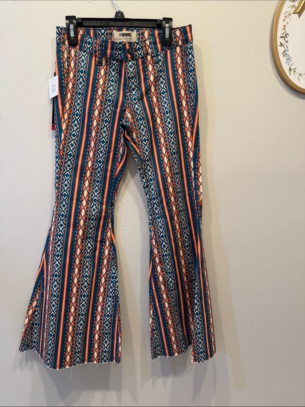 Girls' Aztec-Stripe Flare Pants in Orange & Blue - Kids Casual